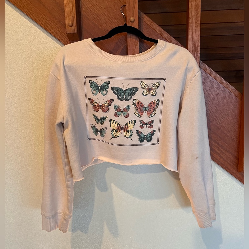 Earthbound Trading Cropped Butterfly Sweatshirt